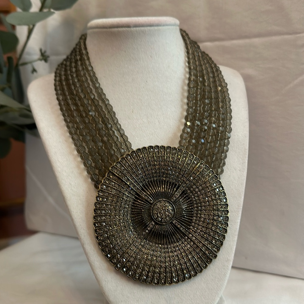 Heidi Daus beaded smoky quartz 6 strand Belgium Disc pendant choker necklace - Picture 14 of 15